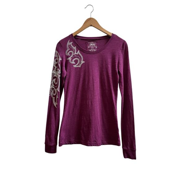 Ariat Purple Bling Cross Embellishment Long Sleeve Tee Shirt Size Small - Picture 3 of 12